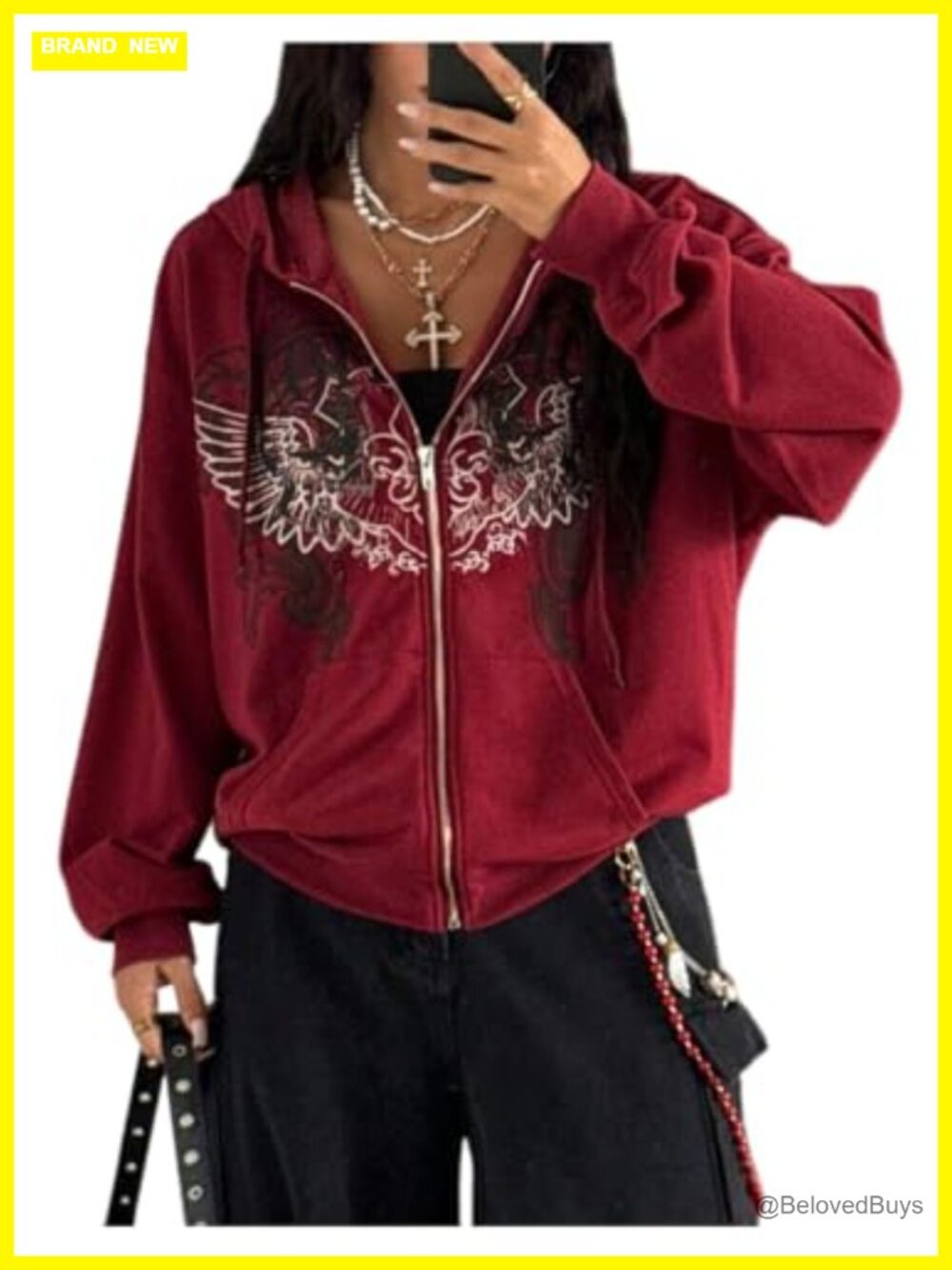 Women's Grunge Oversized Zip Up Hoodie Y2K Emo Streetwear Sweatshirt